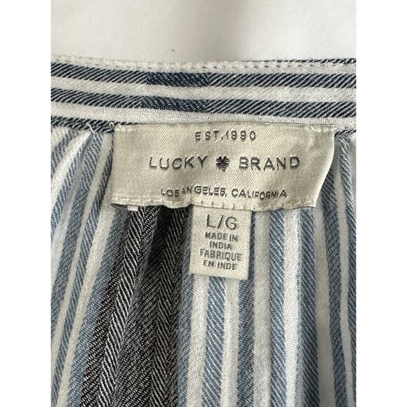 Women's Large Lucky Brand Blue Striped Long Sleeve Blouse Top V-Neck Casual - Picture 9 of 15